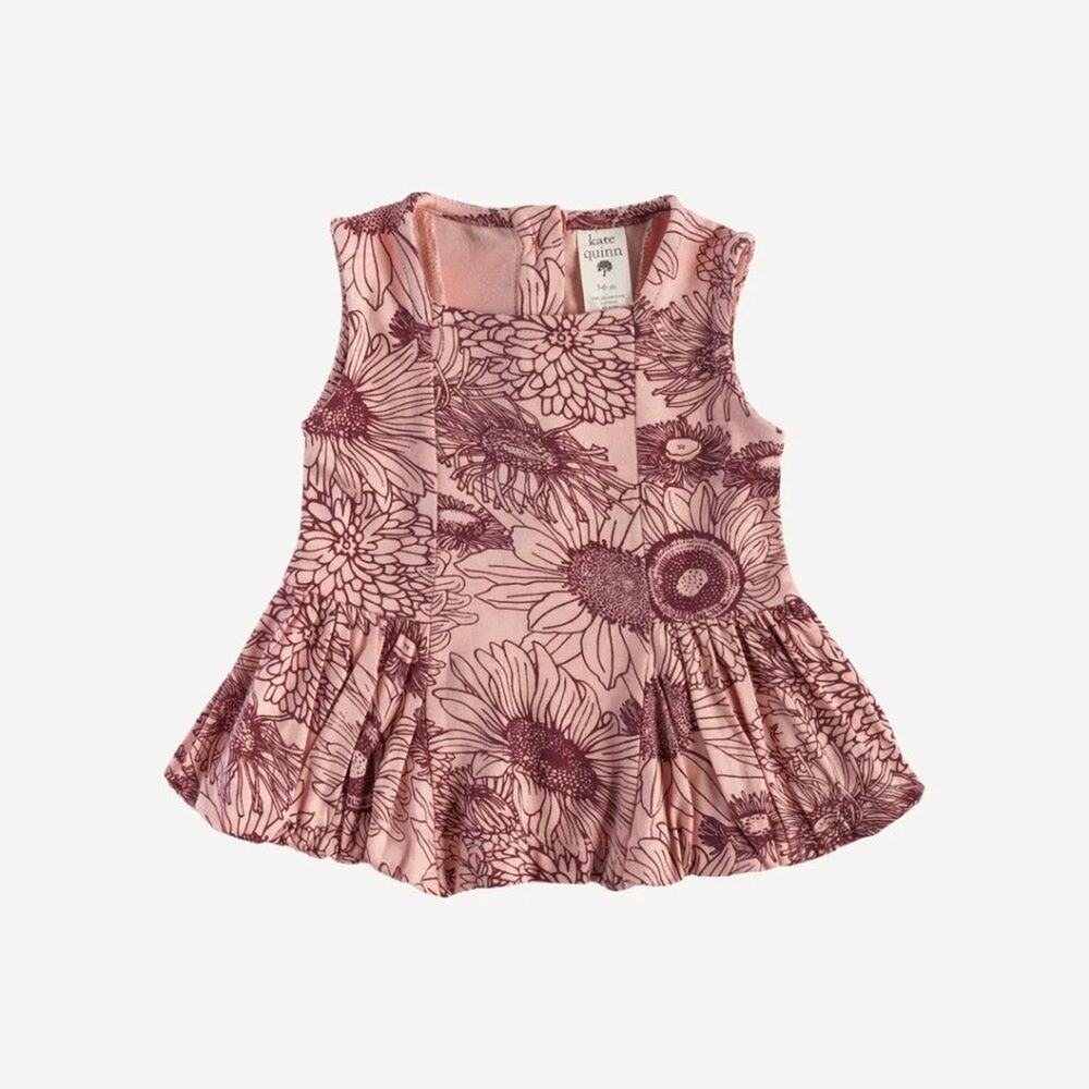 NWT Kate Quinn Merlot Sunflower Bamboo Bubble Ruffle Ballerina Top Shirt 6-12m